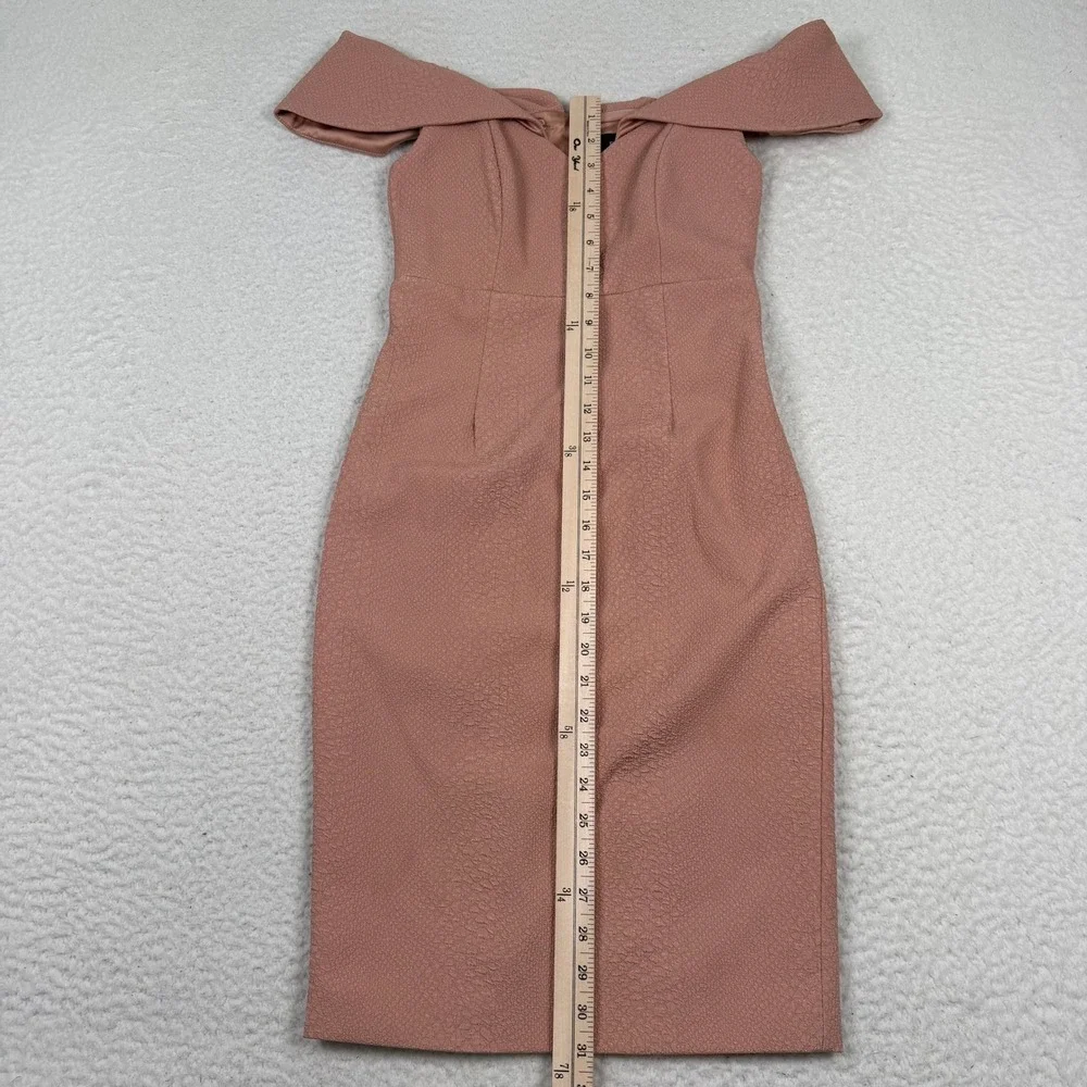 Bardot Sheath Dress Size 4 XS Pink Off Shoulder Textured V-Neck Zip Back‎